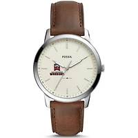 Men's Fossil  Silver East Stroudsburg Warriors The Minimalist Brown Leather Watch
