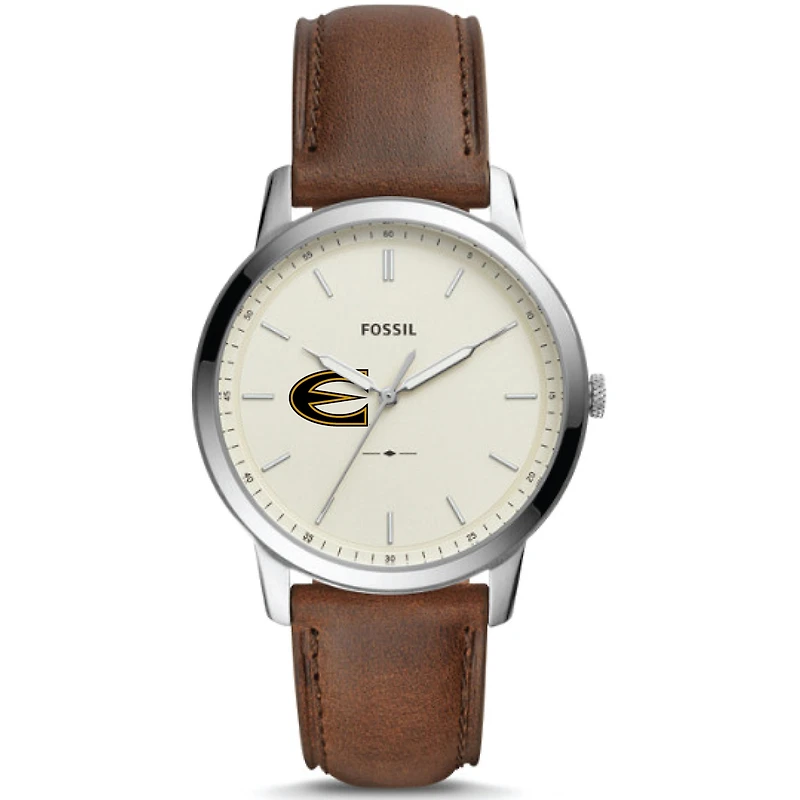 Men's Fossil Silver Emporia State Hornets The Minimalist Brown Leather Watch