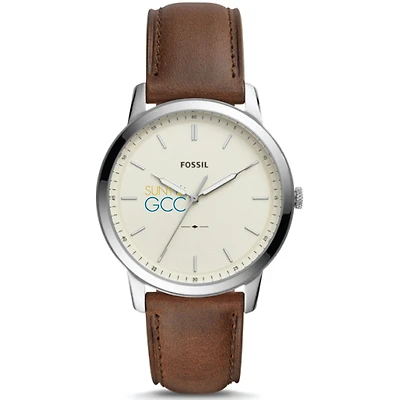 Men's Fossil Silver SUNY Genesee Community College The Minimalist Brown Leather Watch