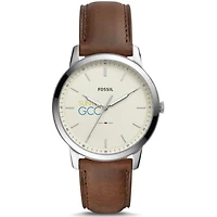 Men's Fossil  Silver SUNY Genesee Community College The Minimalist Brown Leather Watch
