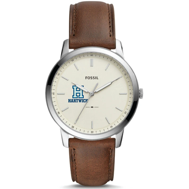 Men's Fossil Silver Hartwick College Hawks The Minimalist Brown Leather Watch