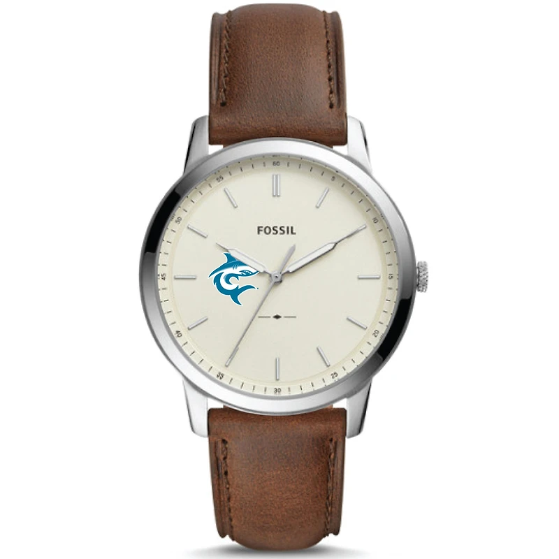 Men's Fossil Silver Hawaii Pacific Sharks The Minimalist Brown Leather Watch