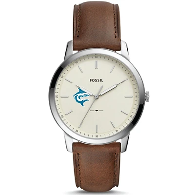 Men's Fossil Silver Hawaii Pacific Sharks The Minimalist Brown Leather Watch