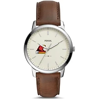 Men's Fossil  Silver Illinois Tech Scarlet Hawks The Minimalist Brown Leather Watch