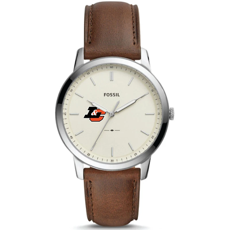 Men's Fossil Silver Lewis & Clark College Pioneers The Minimalist Brown Leather Watch