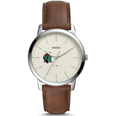 Men's Fossil Silver Minot State Beavers The Minimalist Brown Leather Watch