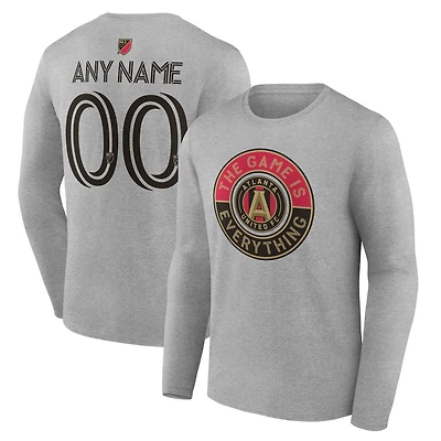 Men's Heather Gray Atlanta United FC The Game Is Everything Personalized Any Name & Number Long Sleeve T-Shirt
