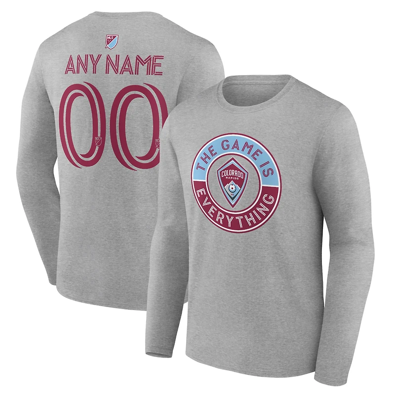 Men's Heather Gray Colorado Rapids The Game Is Everything Personalized Any Name & Number Long Sleeve T-Shirt