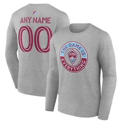 Men's Heather Gray Colorado Rapids The Game Is Everything Personalized Any Name & Number Long Sleeve T-Shirt