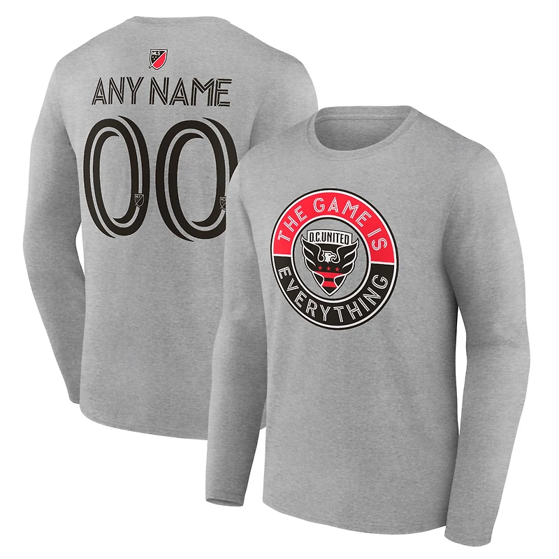 Men's Heather Gray D.C. United The Game Is Everything Personalized Any Name & Number Long Sleeve T-Shirt