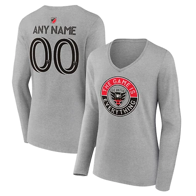 Women's Heather Gray D.C. United The Game Is Everything Personalized Any Name & Number Long Sleeve V-Neck T-Shirt