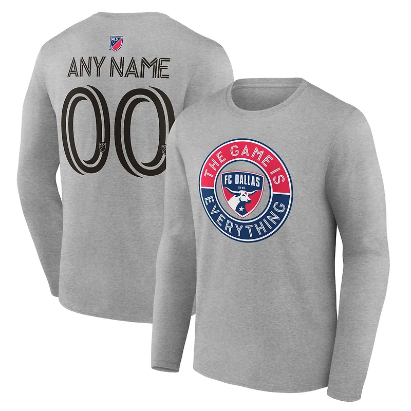 Men's Heather Gray FC Dallas The Game Is Everything Personalized Any Name & Number Long Sleeve T-Shirt