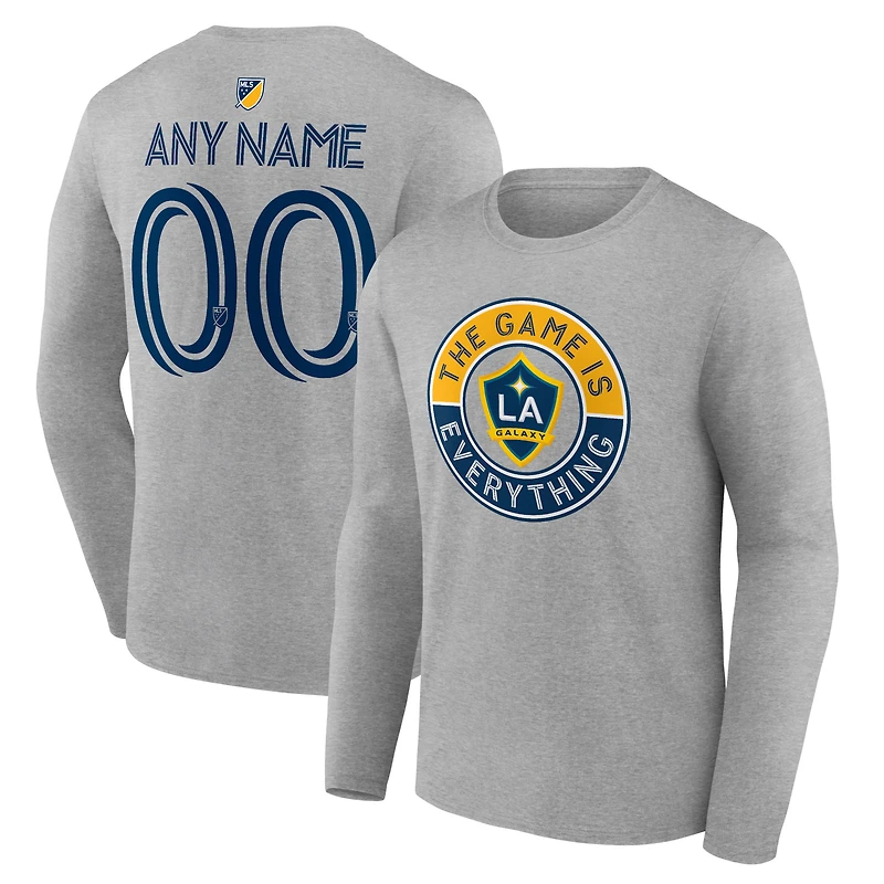 Men's Heather Gray LA Galaxy The Game Is Everything Personalized Any Name & Number Long Sleeve T-Shirt