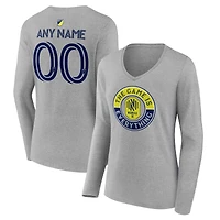 Women's Heather Gray Nashville SC The Game Is Everything Personalized Any Name & Number Long Sleeve V-Neck T-Shirt