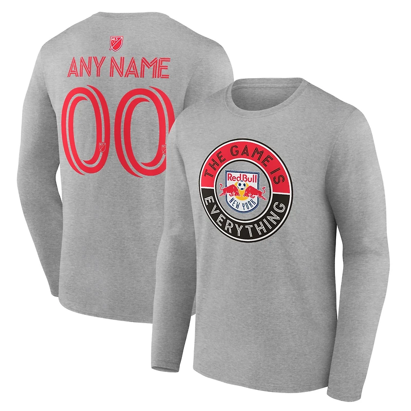 Men's Heather Gray New York Red Bulls The Game Is Everything Personalized Any Name & Number Long Sleeve T-Shirt