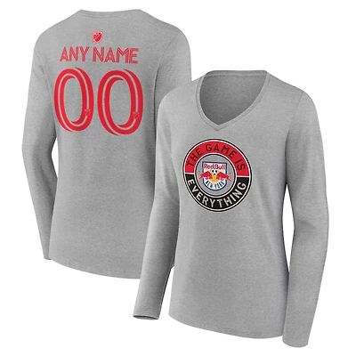 Women's Heather Gray New York Red Bulls The Game Is Everything Personalized Any Name & Number Long Sleeve V-Neck T-Shirt