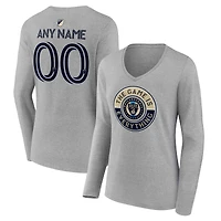 Women's Heather Gray Philadelphia Union The Game Is Everything Personalized Any Name & Number Long Sleeve V-Neck T-Shirt