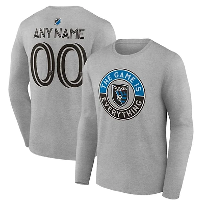 Men's Heather Gray San Jose Earthquakes The Game Is Everything Personalized Any Name & Number Long Sleeve T-Shirt