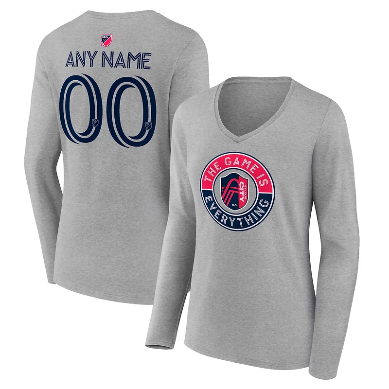 Women's Heather Gray St. Louis City SC The Game Is Everything Personalized Any Name & Number Long Sleeve V-Neck T-Shirt