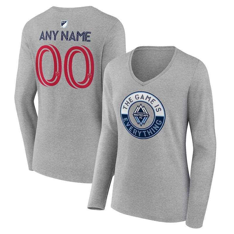 Women's Heather Gray Vancouver Whitecaps FC The Game Is Everything Personalized Any Name & Number Long Sleeve V-Neck T-Shirt