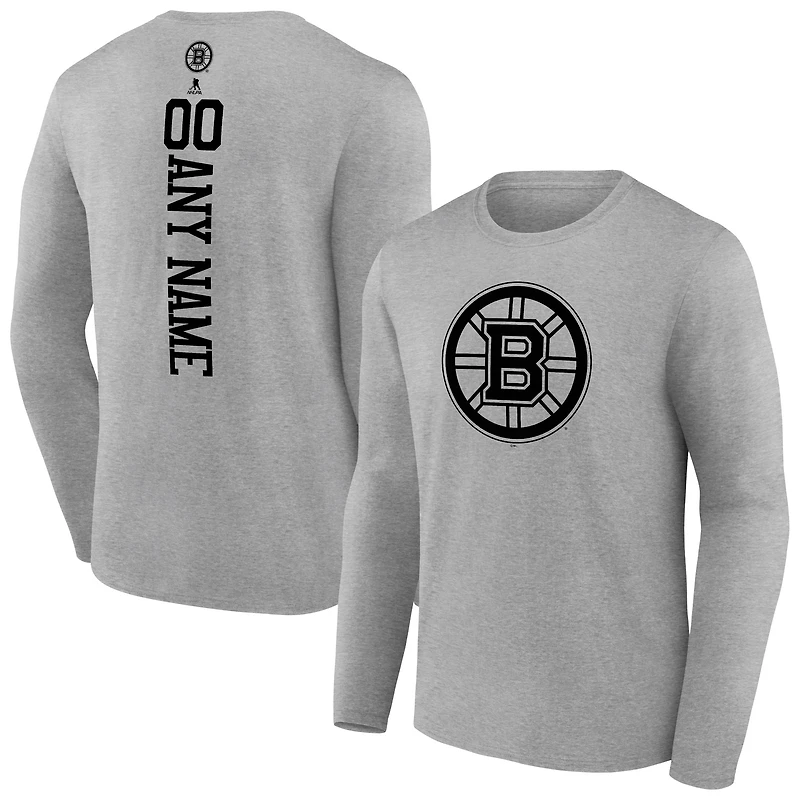 Men's Heather Gray Boston Bruins Personalized Name & Number Long Sleeve T-Shirt