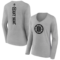Women's Heather Gray Boston Bruins Personalized Name & Number Long Sleeve V-Neck T-Shirt