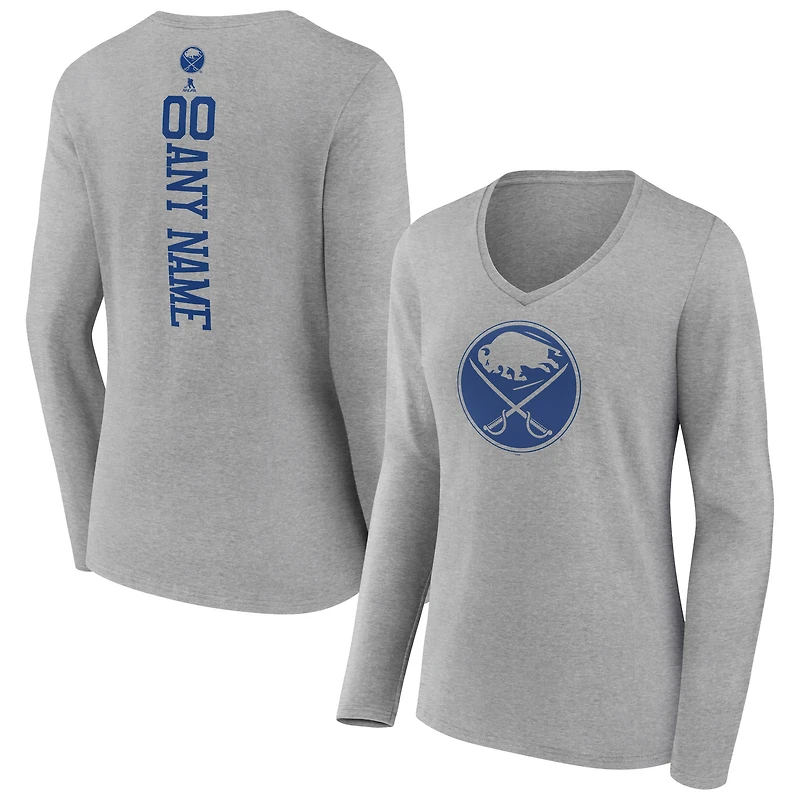 Women's Heather Gray Buffalo Sabres Personalized Name & Number Long Sleeve V-Neck T-Shirt