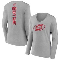 Women's Heather Gray Carolina Hurricanes Personalized Name & Number Long Sleeve V-Neck T-Shirt
