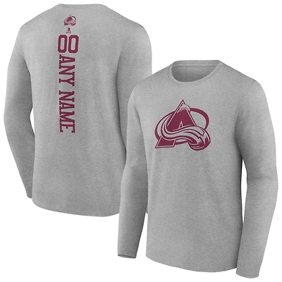 Men's Heather Gray Colorado Avalanche Personalized Name & Number Long Sleeve T-Shirt