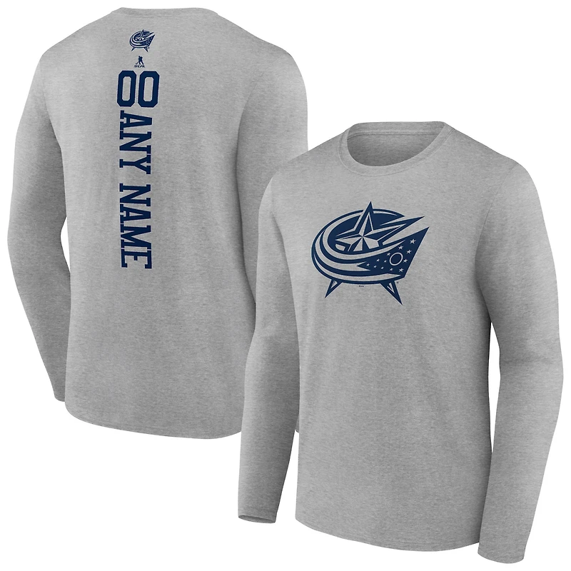 Men's Heather Gray Columbus Blue Jackets Personalized Name & Number Long Sleeve T-Shirt