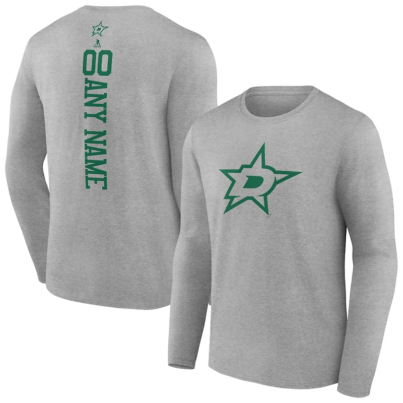 Men's Heather Gray Dallas Stars Personalized Name & Number Long Sleeve T-Shirt