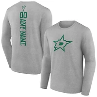 Men's Heather Gray Dallas Stars Personalized Name & Number Long Sleeve T-Shirt