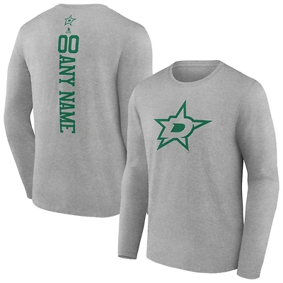 Men's Heather Gray Dallas Stars Personalized Name & Number Long Sleeve T-Shirt