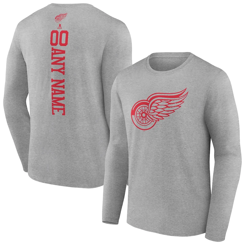 Men's Heather Gray Detroit Red Wings Personalized Name & Number Long Sleeve T-Shirt