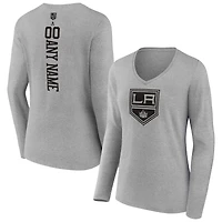 Women's Heather Gray Los Angeles Kings Personalized Name & Number Long Sleeve V-Neck T-Shirt