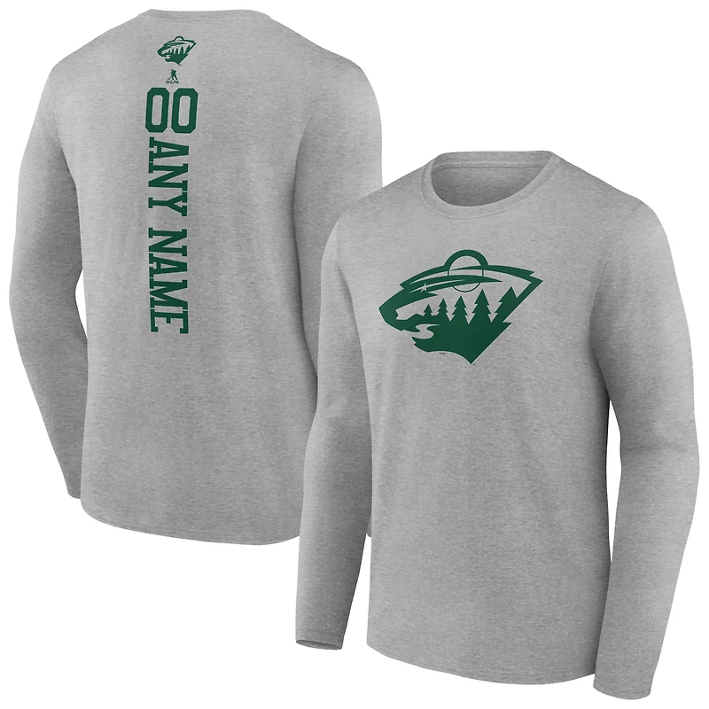 Men's Heather Gray Minnesota Wild Personalized Name & Number Long Sleeve T-Shirt