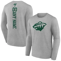Men's Heather Gray Minnesota Wild Personalized Name & Number Long Sleeve T-Shirt