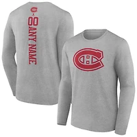 Men's Heather Gray Montreal Canadiens Personalized Name & Number Long Sleeve T-Shirt