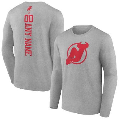 Men's Heather Gray New Jersey Devils Personalized Name & Number Long Sleeve T-Shirt