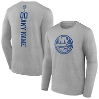 Men's Heather Gray New York Islanders Personalized Name & Number Long Sleeve T-Shirt