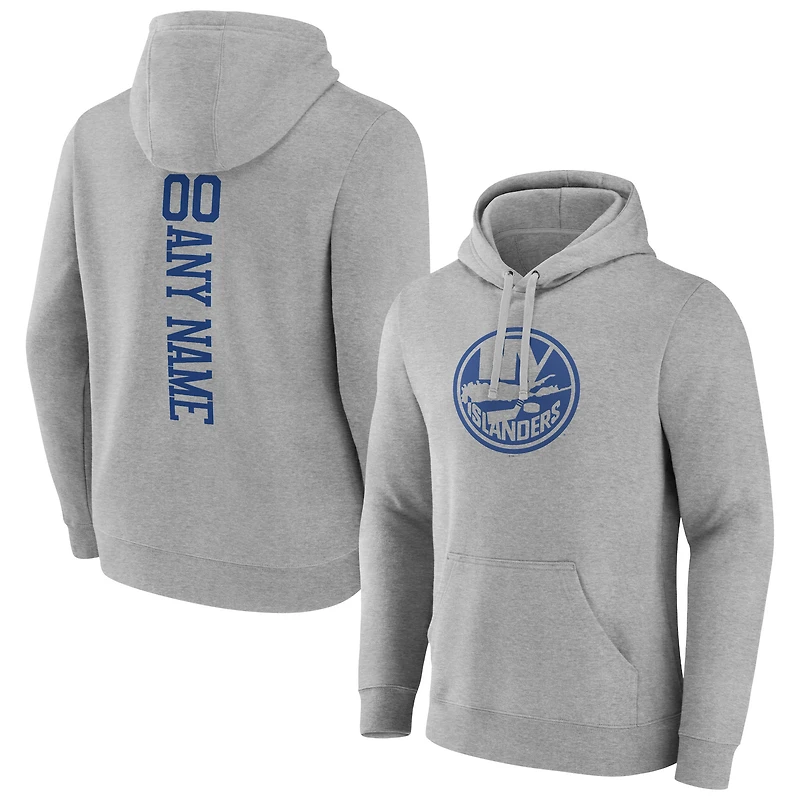 Men's Heather Gray New York Islanders Personalized Name & Number Pullover Hoodie