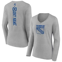 Women's Heather Gray New York Rangers Personalized Name & Number Long Sleeve V-Neck T-Shirt