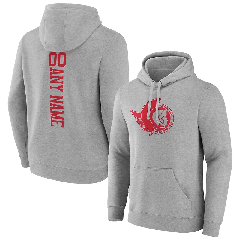 Men's Heather Gray Ottawa Senators Personalized Name & Number Pullover Hoodie