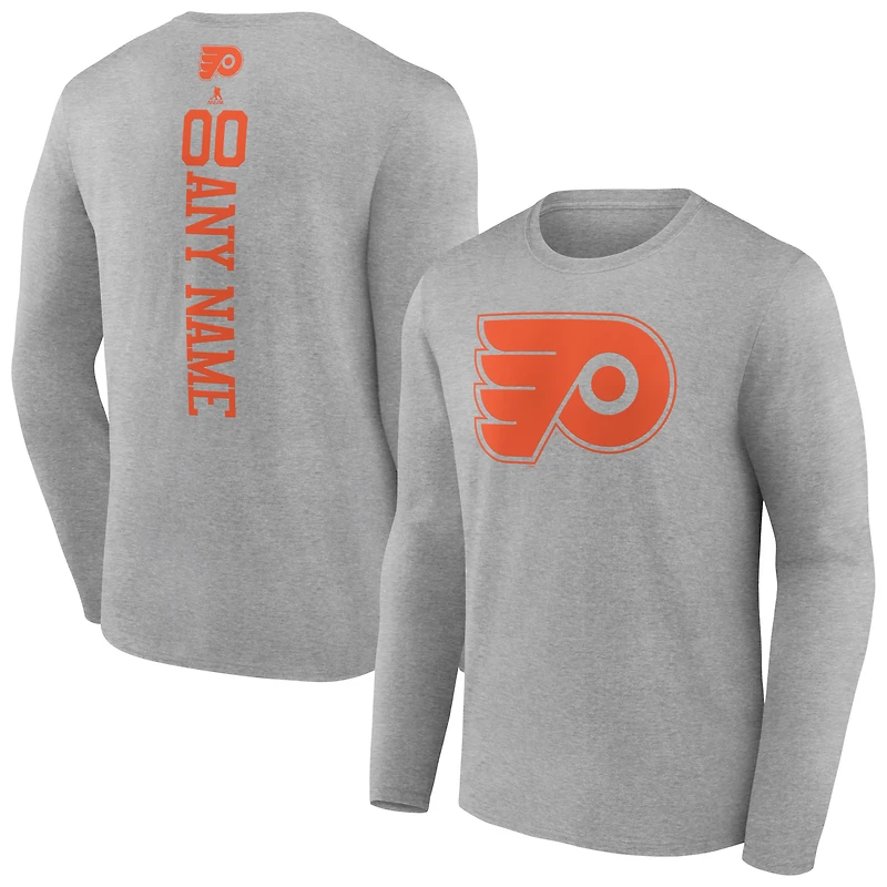 Men's Heather Gray Philadelphia Flyers Personalized Name & Number Long Sleeve T-Shirt