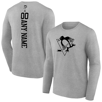 Men's Heather Gray Pittsburgh Penguins Personalized Name & Number Long Sleeve T-Shirt