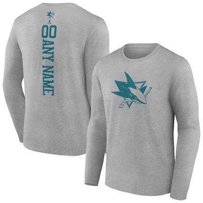 Men's Heather Gray San Jose Sharks Personalized Name & Number Long Sleeve T-Shirt
