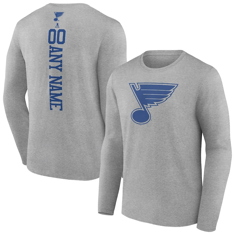Men's Heather Gray St. Louis Blues Personalized Name & Number Long Sleeve T-Shirt
