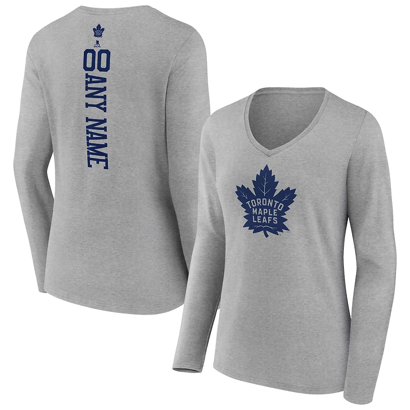 Women's Heather Gray Toronto Maple Leafs Personalized Name & Number Long Sleeve V-Neck T-Shirt