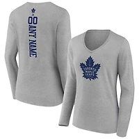 Women's Heather Gray Toronto Maple Leafs Personalized Name & Number Long Sleeve V-Neck T-Shirt