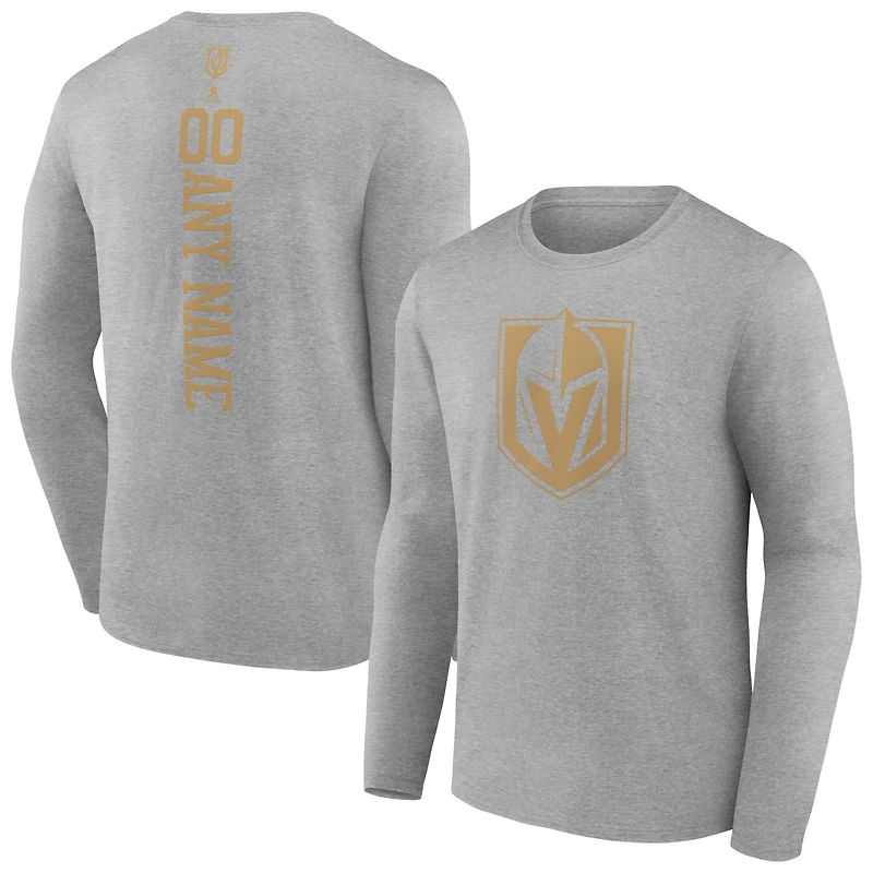 Men's Heather Gray Vegas Golden Knights Personalized Name & Number Long Sleeve T-Shirt